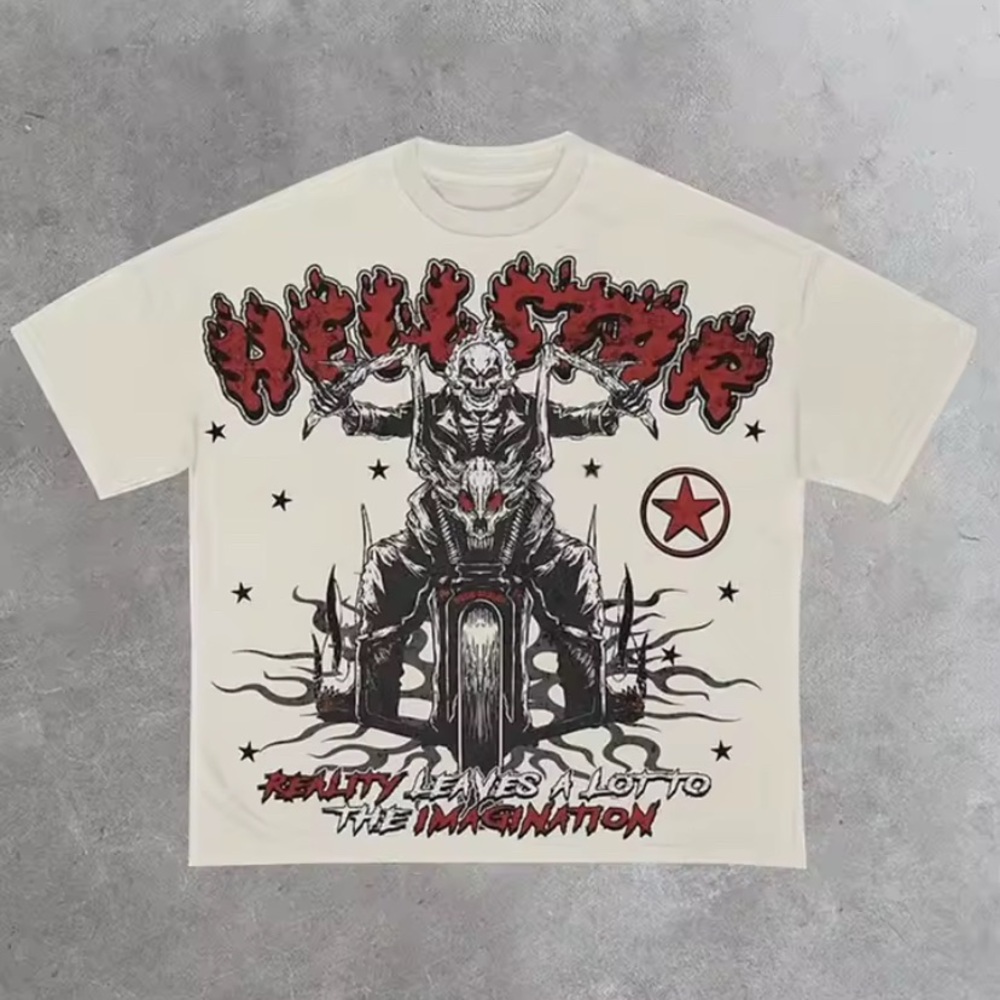White and Red Short Sleeve Tees with Artistic Designs